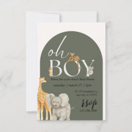 Safari Animals Boy Baby Shower-inbjudan Oh Boy Inbjudningar