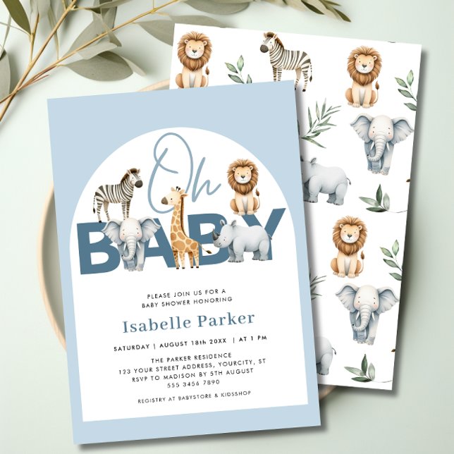 Safari Animals Boy Baby Shower Inbjudningar (Safari Animals Boy Baby Shower Invitation)