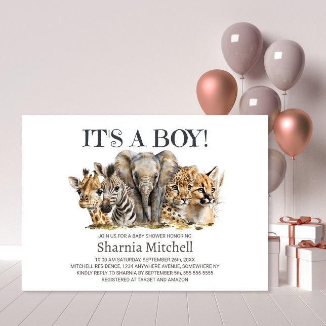 Safari Animals Boy Baby Shower Inbjudningar (Skapare uppladdad)