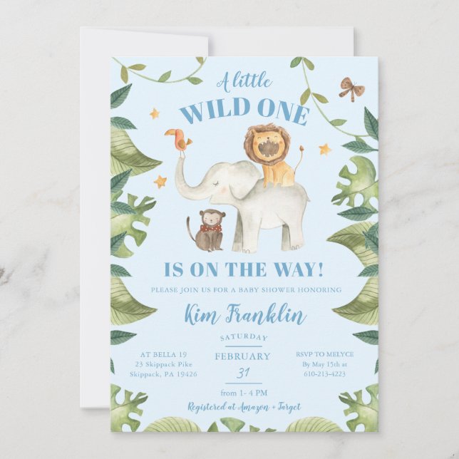 Safari Animals Boy Baby Shower Vild en inbjudan (Framsida)