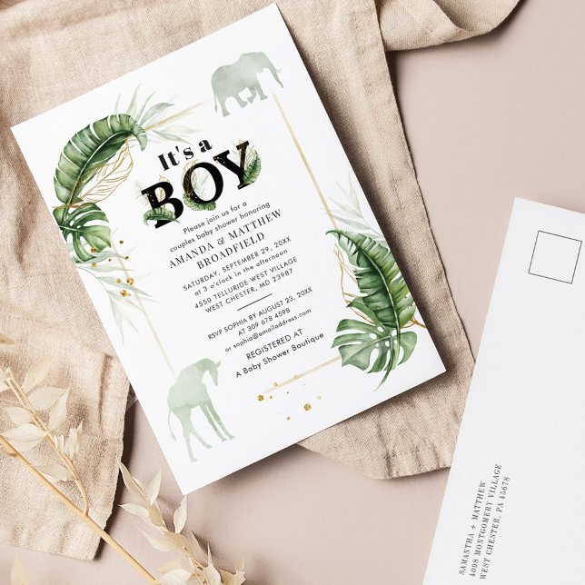 Safari Animals Boys Jungle Par Baby Shower Inbjudan Vykort (Skapare uppladdad)