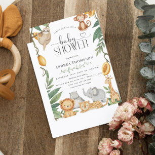 Safari Animals Calligraphy Boho Baby Shower Inbjudningar