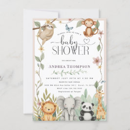 Safari Animals Calligraphy Boho Baby Shower Invita Inbjudningar
