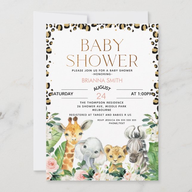 Safari Animals Cheetah Print Baby Shower Inbjudningar (Framsida)
