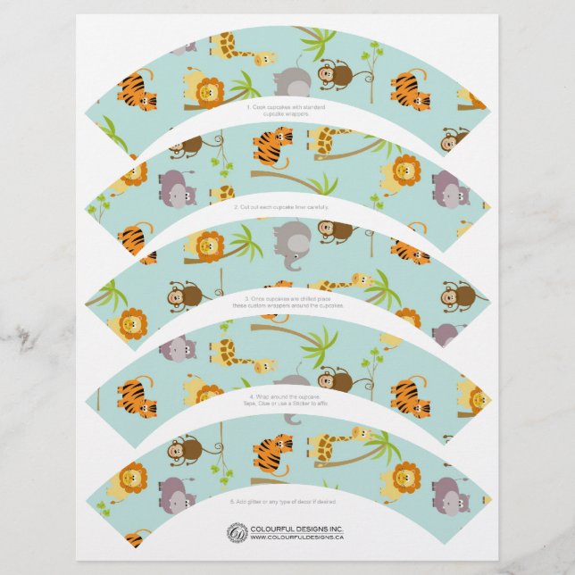 Safari Animals Cuptårta Wrappers (Framsida)