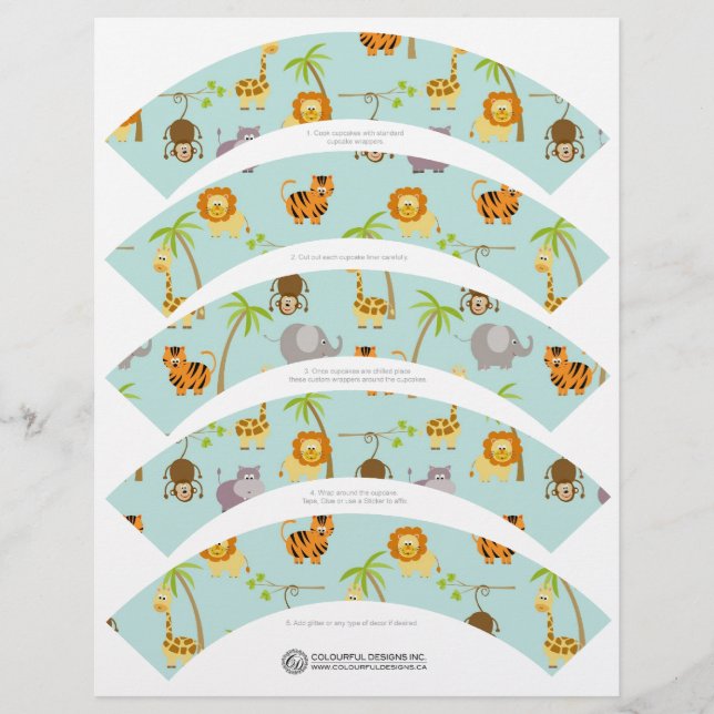 Safari Animals Cuptårta Wrappers (Framsida)
