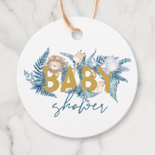 Safari Animals Cute Favors Baby Shower Gåvor Etiketter (Framsida)