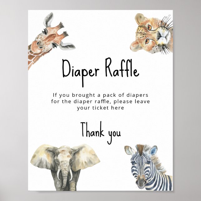 Safari animals - Diaper Raffle Poster (Framsidan)