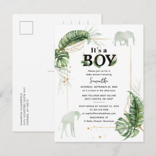 Safari Animals Elephant Boy Shower Inbjudan Vykort