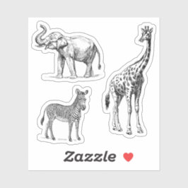 Safari Animals Elephant Giraffe Zebra Vintage Look Klistermärken