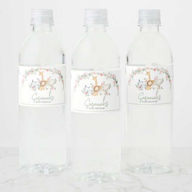 Safari Animals Floral Baby Shower  Vattenflaskor Etikett (Flaskor)
