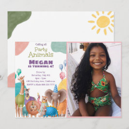 Safari Animals födelsedag med foto Inbjudningar