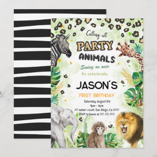 Safari Animals Födelsedagsfest inbjudan