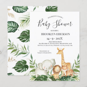 Safari Animals Foliage Baby Shower Inbjudningar