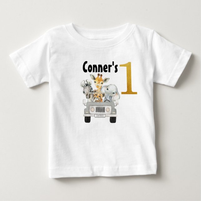 Safari Animals första födelsedag T-Shirt (Framsida)