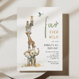 Safari Animals "Fyra hela Vilden" Barns födelsedag Inbjudningar