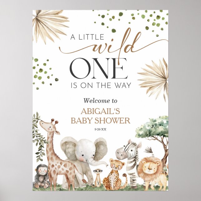 Safari Animals Gender Neutral Baby Shower Welcome  Poster (Framsidan)