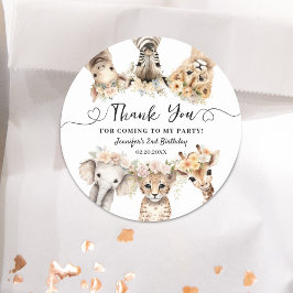 Safari Animals Girl Two Birthday Classic Round Runt Klistermärke