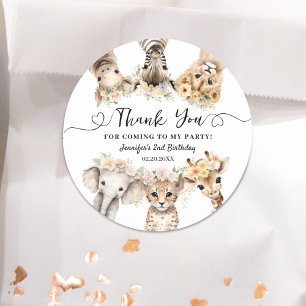 Safari Animals Girl Two Birthday Classic Round Runt Klistermärke