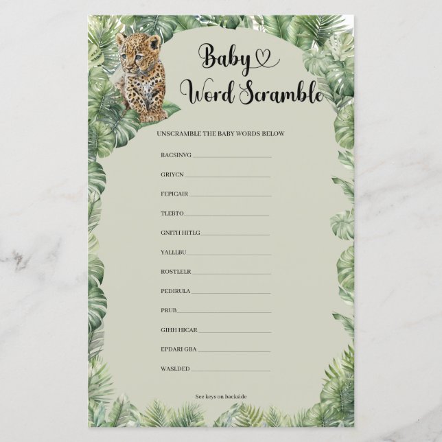 Safari Animals Greenery Baby Ord Scramble (Framsida)