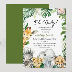 Safari Animals Greenery Baby Shower-inbjudan Inbjudningar