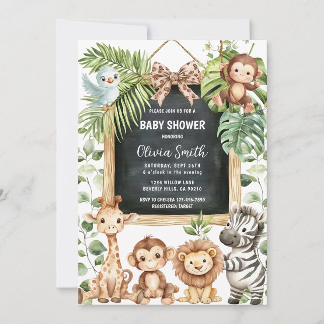  Safari Animals Greenery Baby Shower Inbjudningar (Framsida)