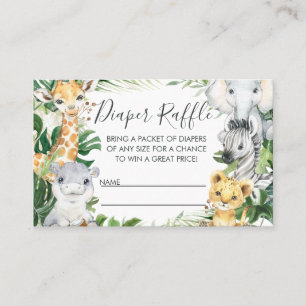 Safari Animals Greenery Baby Shower Raffle Visitkort