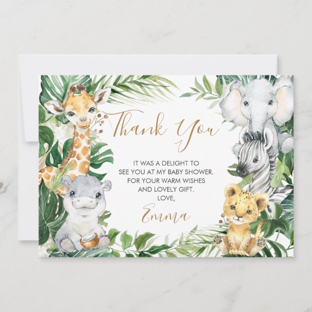 Safari Animals Greenery Baby Shower Tack för ditt  Inbjudningar (Framsida)