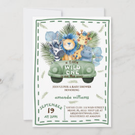 Safari Animals Greenery Car Baby Shower Inbjudningar
