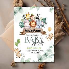 Safari Animals Greenery & Eucalyptus Baby Shower Inbjudningar