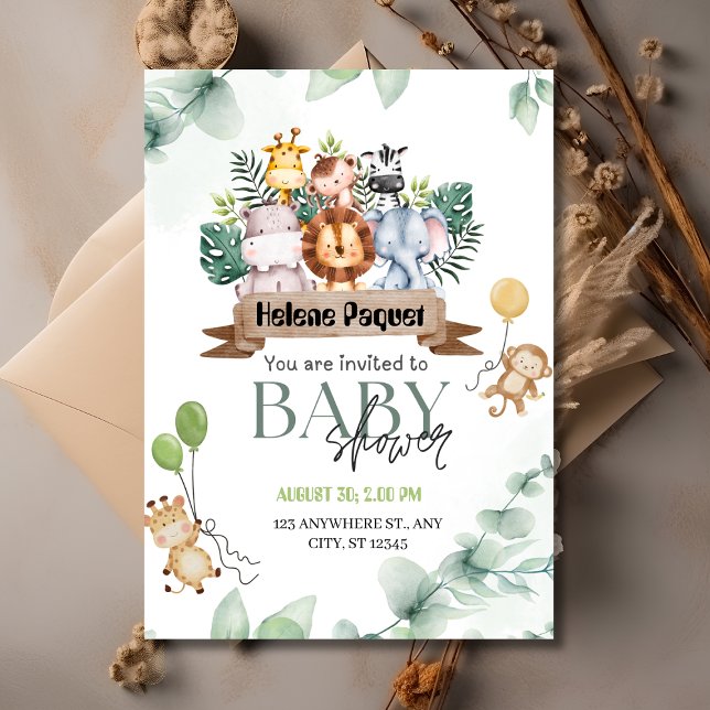 Safari Animals Greenery & Eucalyptus Baby Shower Inbjudningar (Safari Animals Greenery & Eucalyptus Baby Shower Invitation
)