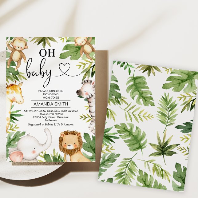 Safari Animals Greenery Oh Baby Baby Shower Inbjudningar (Safari Baby Shower Invitations, Gender Neutral, Safari Theme, Safari Animals Baby Shower, Jungle)