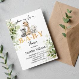 Safari Animals Greenery Vild Baby Shower Inbjudningar