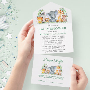 Safari Animals Grönt Baby Shower och Raffle