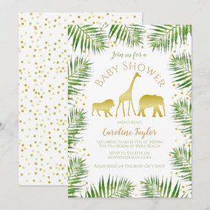 Safari Animals Guld Baby Shower Inbjudningar