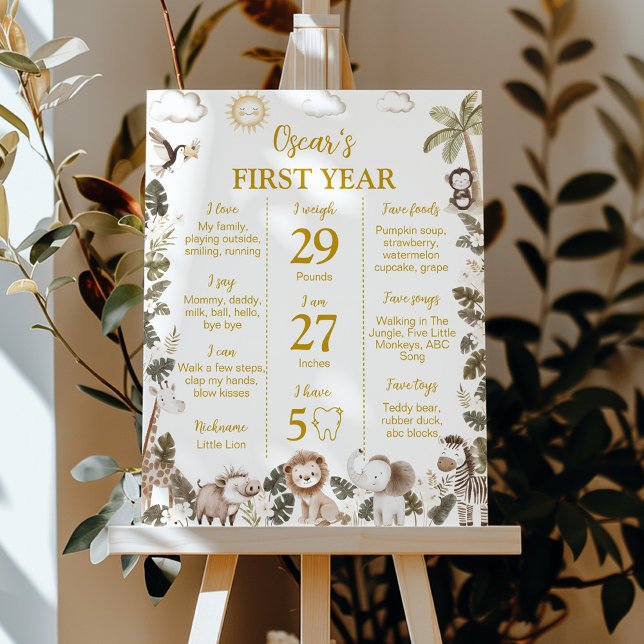Safari Animals Jungle 1st Birthday Milestone Sign Poster (Skapare uppladdad)