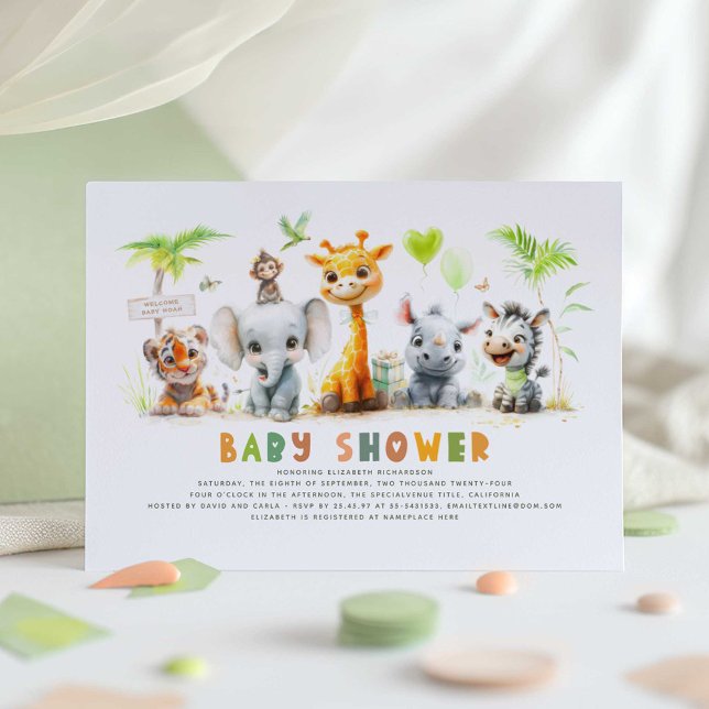 Safari Animals Jungle Baby Shower-inbjudan Inbjudningar (Little Animals Safari Baby Shower Invitations)