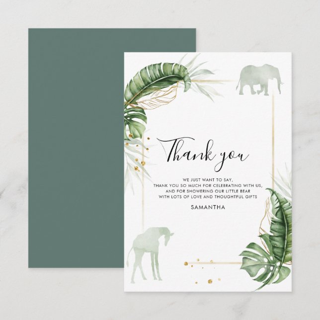 Safari Animals Jungle Baby Shower Tack Kort (Fram/baksida)