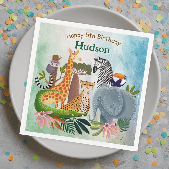 Safari animals jungle birthday watercolor pappersservett (Skapare uppladdad)