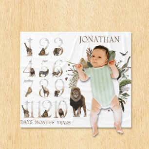 Safari Animals Jungle Numbers Milstolpens ålder Le Fleecefilt