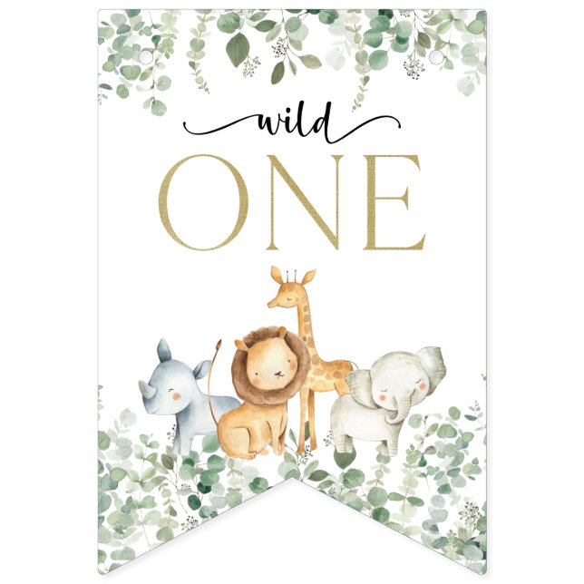 Safari Animals, Jungle, Vild 1, första födelsedage Vimplar (Första flaggan)