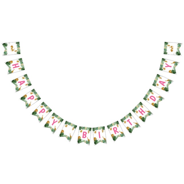 Safari Animals Jungle Vild en Grattis på födelseda Vimplar (Alla)