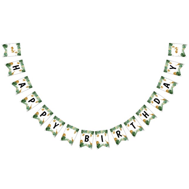 Safari Animals Jungle Vild en Grattis på födelseda Vimplar (Alla)