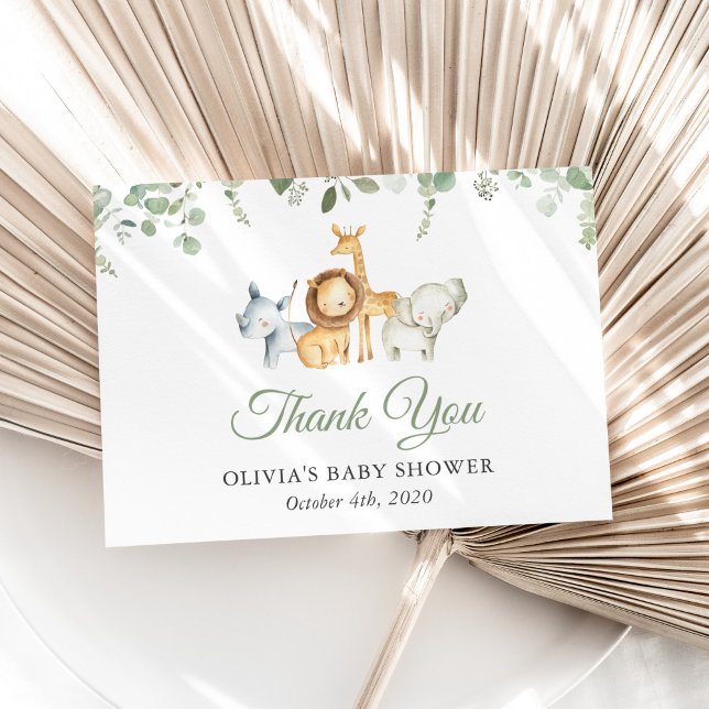 Safari Animals, Jungle, Vilda djur, Baby Shower Tack Kort (Skapare uppladdad)