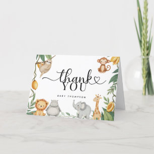 Safari Animals Kalligraphy Baby Shower Tack Kort