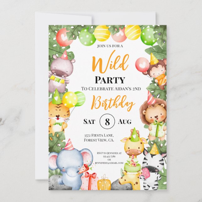 Safari Animals Kids Party-inbjudan Tack Kort (Framsida)