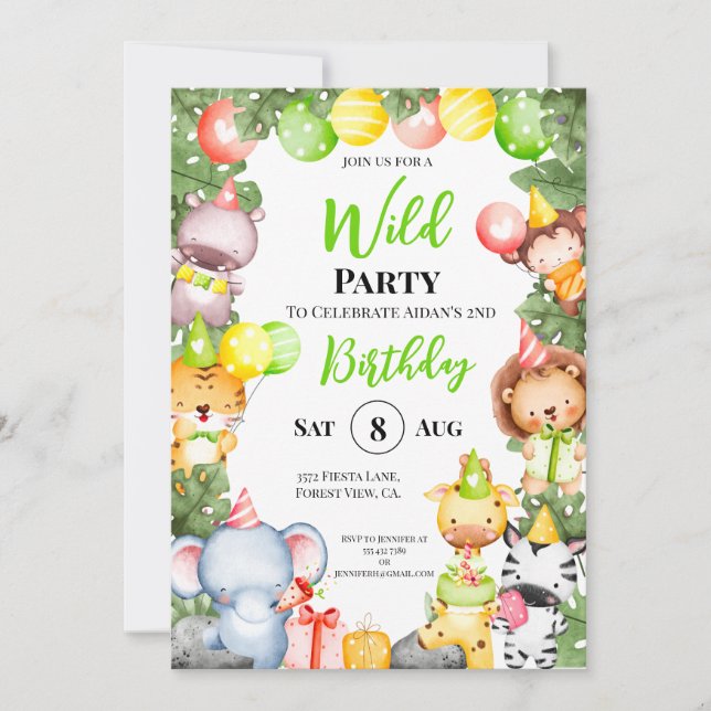 Safari Animals Kids Party-inbjudan Tack Kort (Framsida)