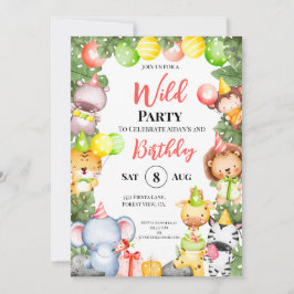 Safari Animals Kids Party-inbjudan Tack Kort