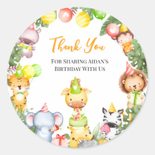Safari Animals Kids Party Tack Runt Klistermärke