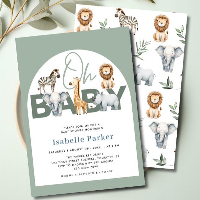 Safari Animals Kön Neutral babystötare Inbjudningar (Safari Animals Gender Neutral Baby Shower Invitation)